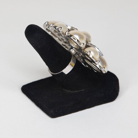 Fashion Ring Size 5 Faux Pearls‎ Faux Diamonds Star Design Faux Silver Band - Picture 5 of 13